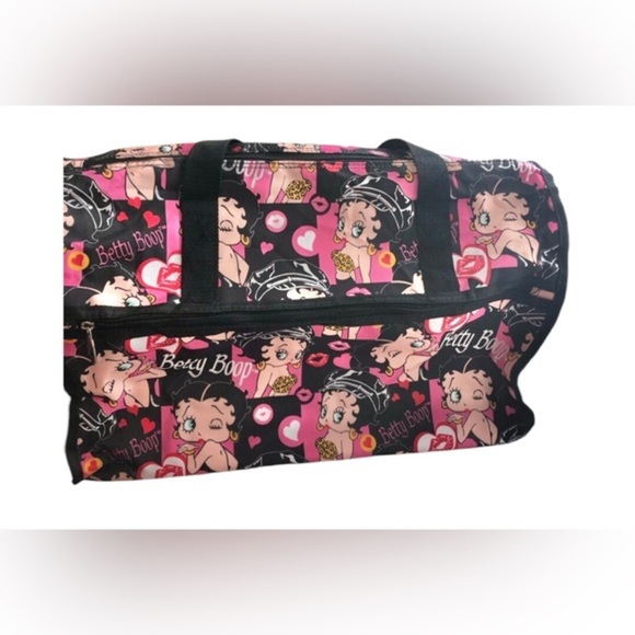 Betty Boop black & pink betty all over logo travel weekender nylon canvas bag - Picture 2 of 12